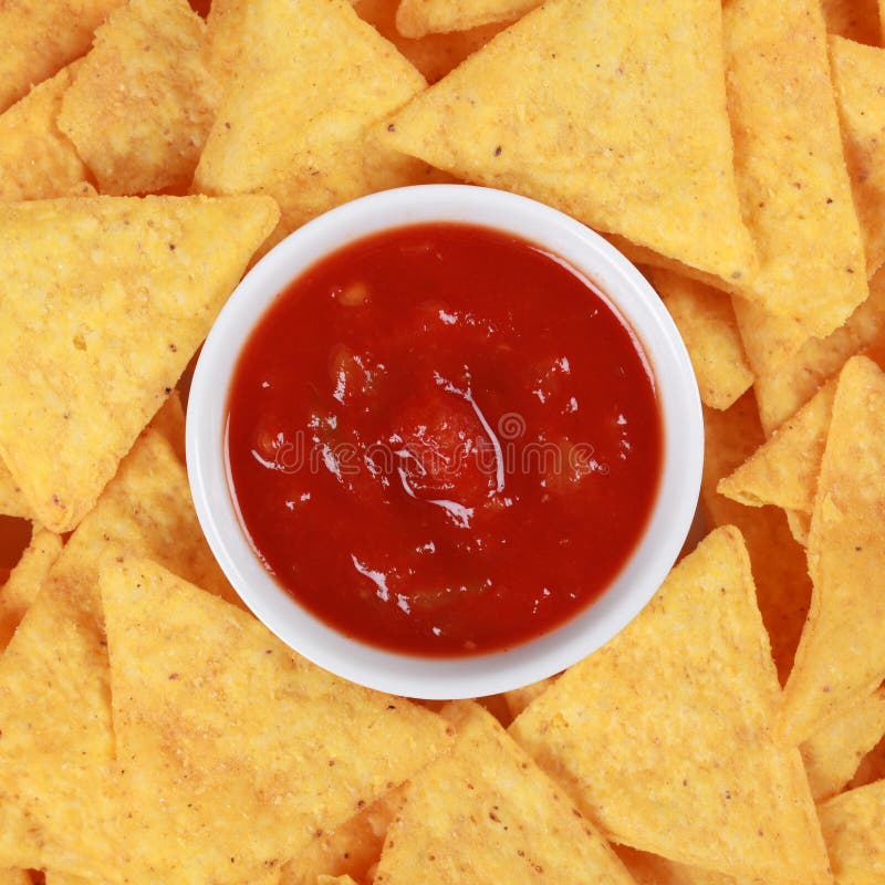Tortilla chips with salsa stock image. Image of food - 29303469
