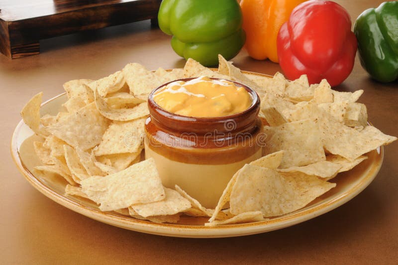 Tortilla Chips with Salsa Con Queso Stock Photo - Image of sauce