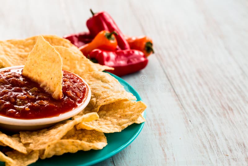Tortilla Chips Salsa Sweet Peppers Background Stock Photos Free