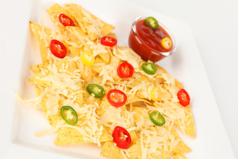 Tortilla chips with sauce stock photo. Image of snack 89956310