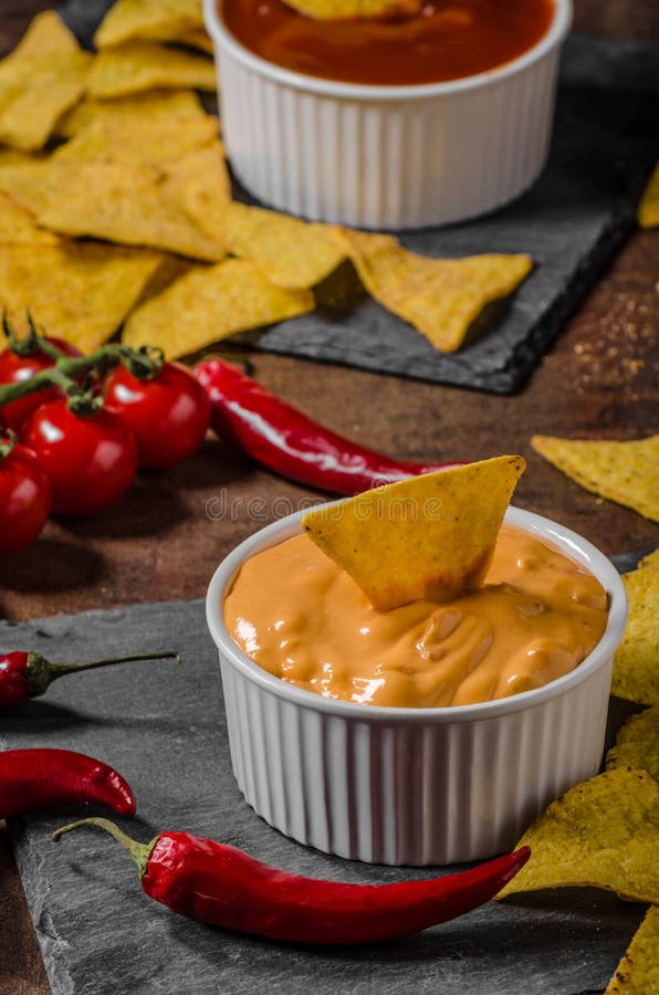 Tortilla Chips with Two Dips Stock Photo Image of spicy, food 73006806