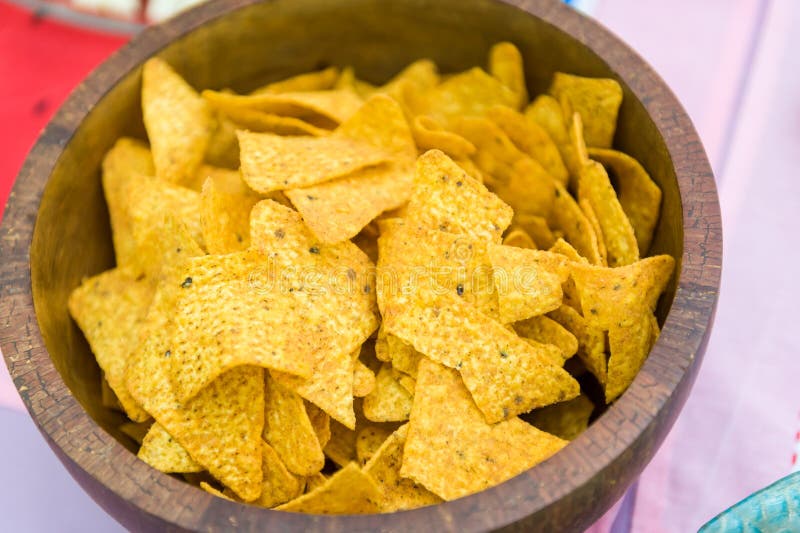 Tortilla Corn Chips in Wooden Bowl Stock Image Image of color, bowl 69920455