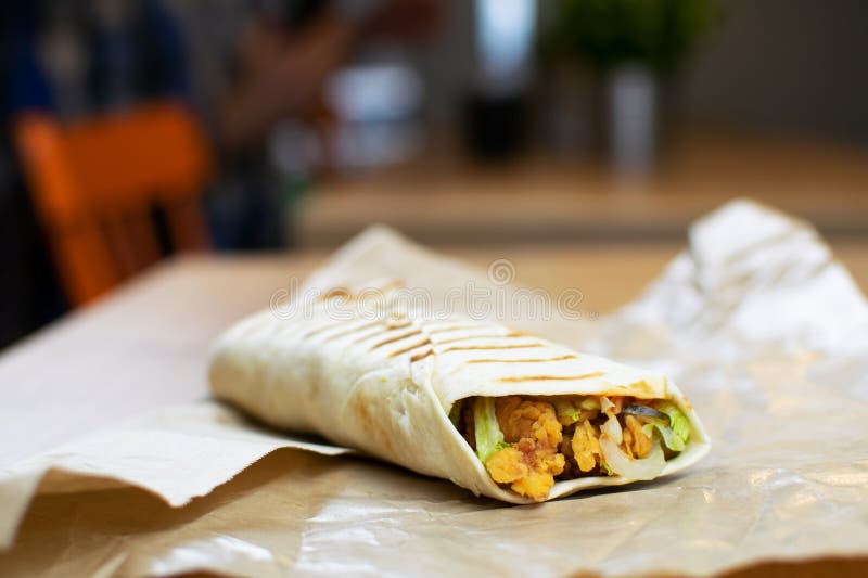 Tortilla on Table in Restaurant Stock Image Image of roll, grilled