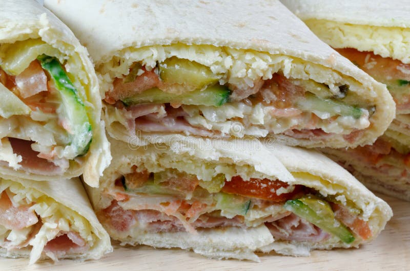 Tortilla Wraps Filled with Ham Salad Stock Photo Image of cheddar, bite 29329664