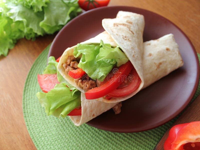 Tortilla wraps with meat stock image. Image of beef, gourmet 46159215