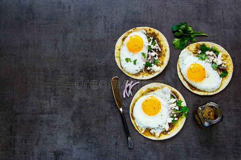 Tortillas with fried eggs stock photo. Image of colorful - 132566362
