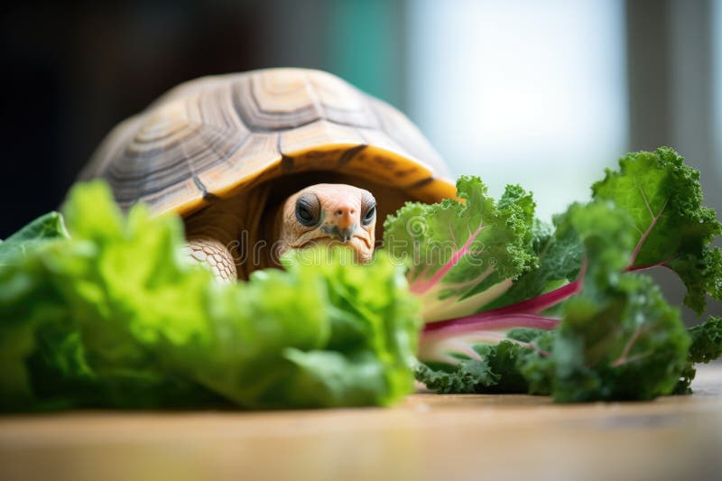 Tortoise Taking a Break with Beet Greens Snack Stock Photo Image of