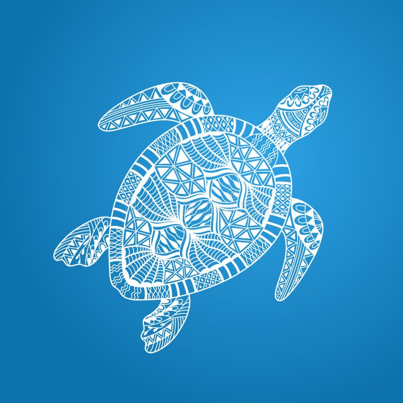 Tortue marine fleurie d'isolement d'abr?g? sur blanc tir? par la main ensemble sur le fond bleu Ornement des lignes de courbe illustration libre de droits Tortue marine fleurie d'isolement d'abr?g? sur blanc tir? par la main ensemble sur le fond bleu Ornement des lignes de courbe illustration libre de droits