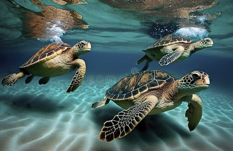 turtles swim in the sea. Generative AI, AI generated. turtles swim in the sea. Generative AI, AI generated