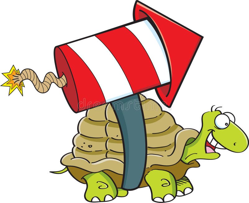 Tortuga de la historieta con un cohete ilustración del vector Tortuga de la historieta con un cohete ilustración del vector