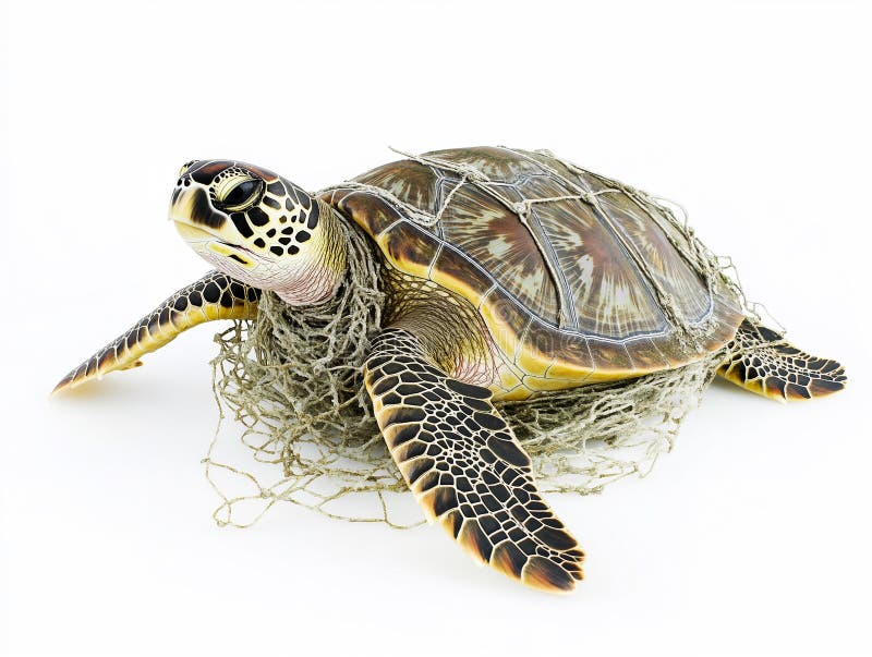 Tortuga enredada en red de pesca ai generativo ilustración del vector