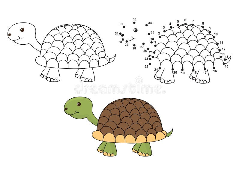 Tortuga linda de la historieta Colorante y punto para puntear el juego educativo para los niños ilustración del vector Tortuga linda de la historieta Colorante y punto para puntear el juego educativo para los niños ilustración del vector