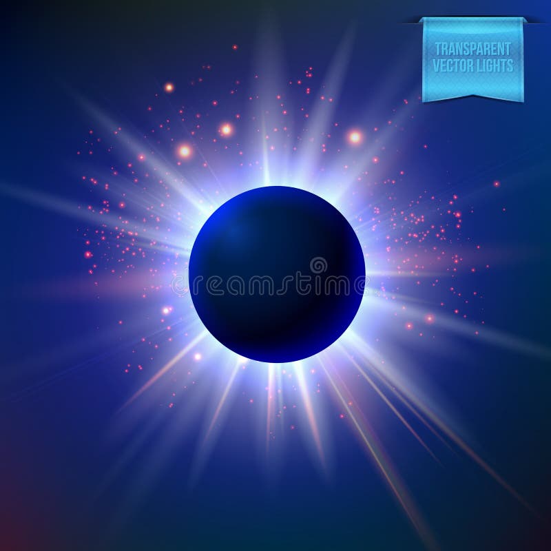 Vector eclipse with sparkling star lights and radiant, glowing flare around it. royalty free illustration