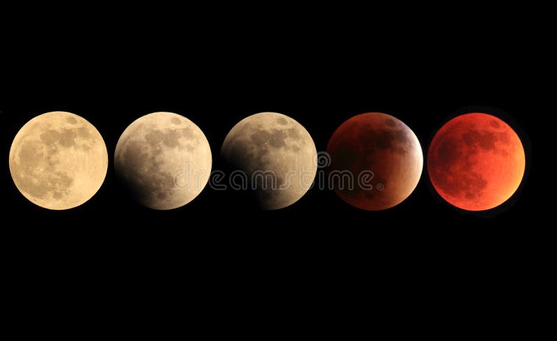 Total Lunar Eclipse Progression To Blood Moon Stock Image - Image of umbra, seen: 63323573