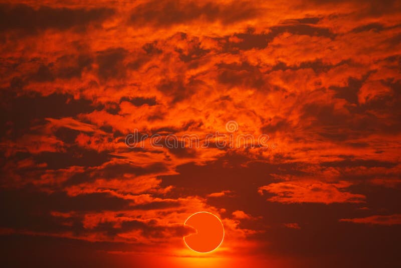 Total Solar Eclipse on Red Orange Sky Sunset in Evening Stock Image ...