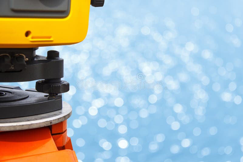The total station, The geodetic and topography measuring tool stock photo