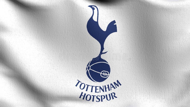 Tottenham Hotspur F.C. flag blowing in the wind. Emblem of Football Club FC Premier League. Champion winner in soccer. 3d vector illustration