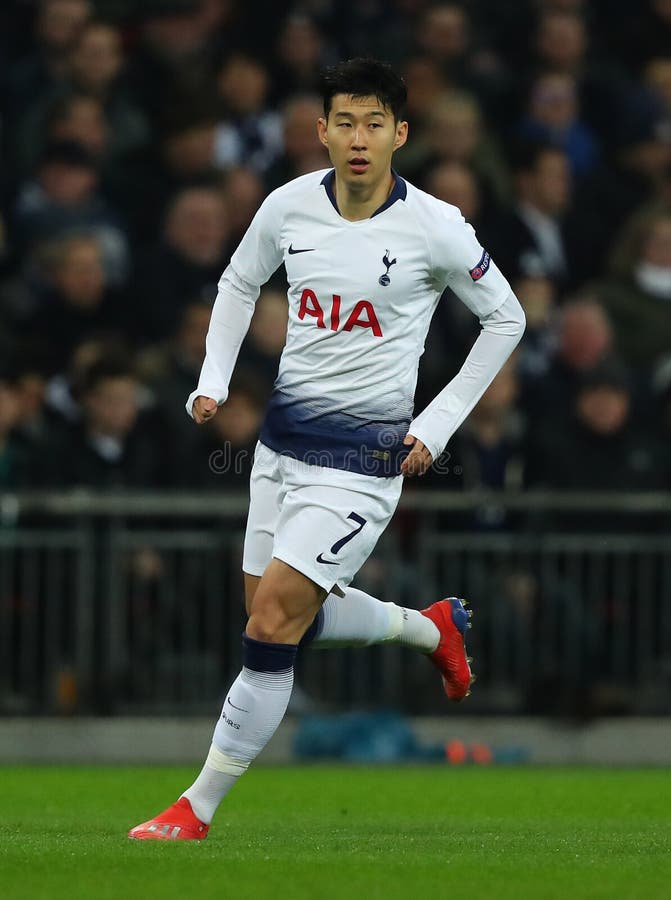 LONDON, ENGLAND - FEBRUARY 13 2019: Son Heung-Min of Tottenham during the Champions League match between Tottenham Hotspur and Borussia Dortmund at Wembley Stadium, London. LONDON, ENGLAND - FEBRUARY 13 2019: Son Heung-Min of Tottenham during the Champions League match between Tottenham Hotspur and Borussia Dortmund at Wembley Stadium, London