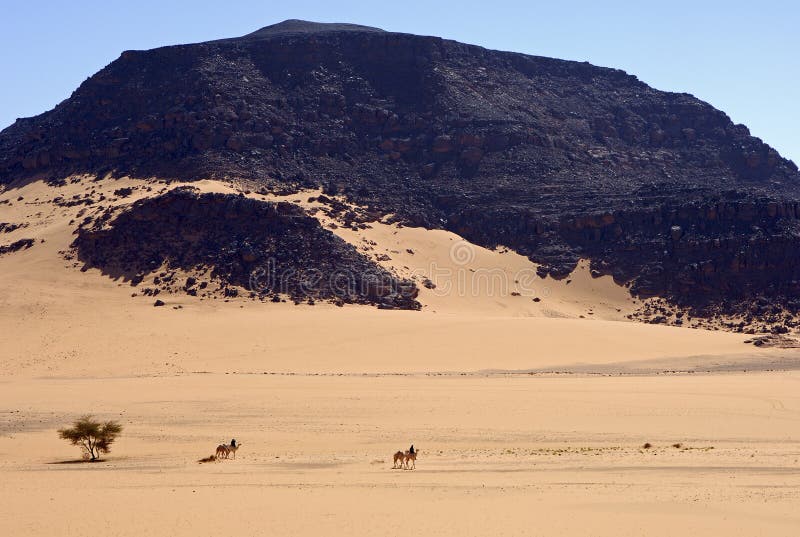 Touareg nomads crossing a vast desert