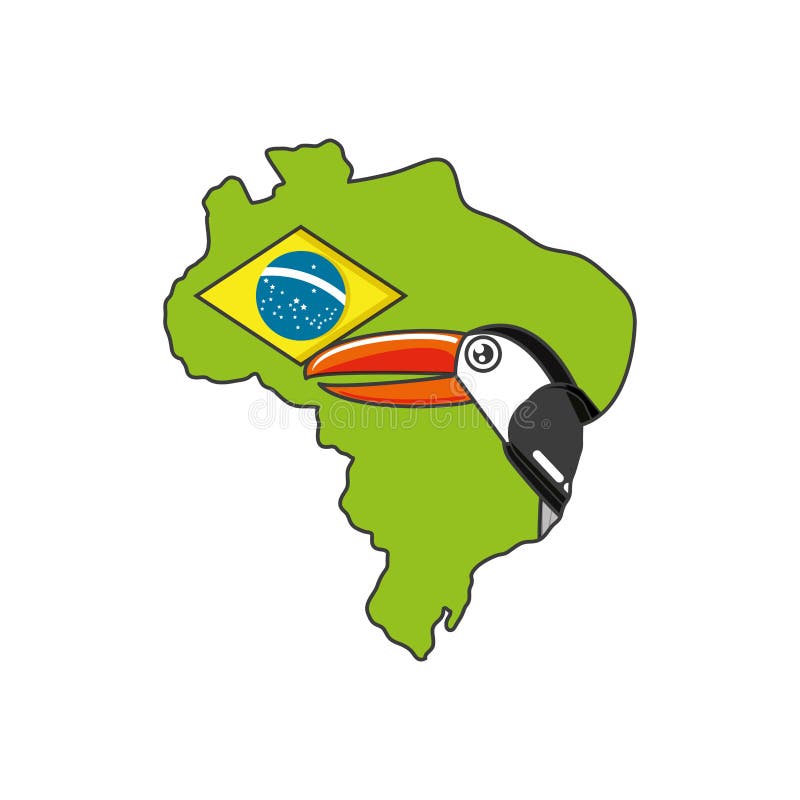 Toucan bird animal with map of brazil