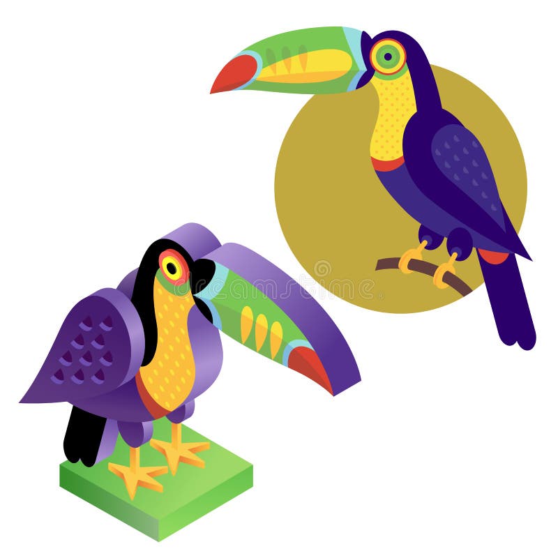 Toucan d'oiseau dans un style plat et une vue isométrique illustration de vecteur Toucan d'oiseau dans un style plat et une vue isométrique illustration de vecteur