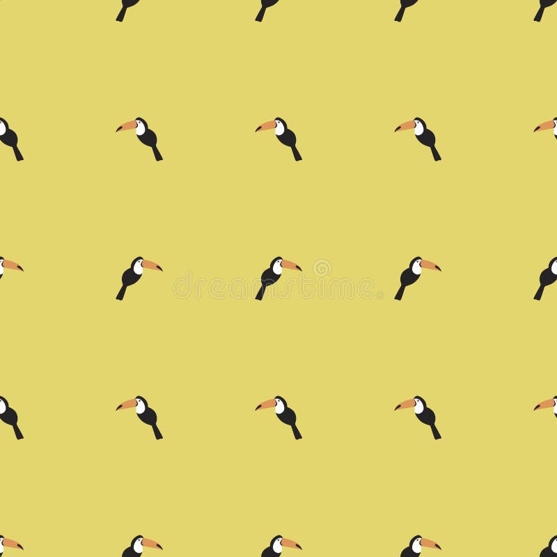 Toucan seamless pattern, tropical flat vector stock illustration with exotic toucan bird as yellow ornament