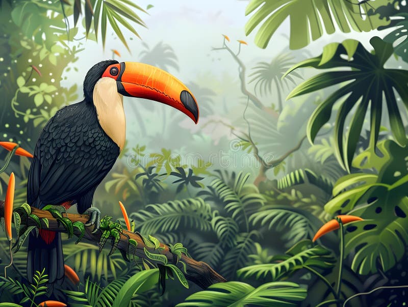 Toucan in a Tropical Rainforest Stock Illustration Illustration of