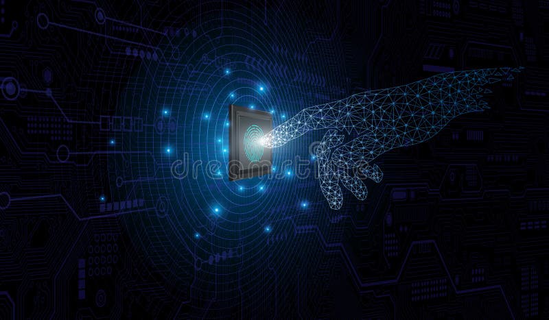 Futuristic fingerprint. Touch the future. Circuit security style. Experience the technology of the future. Biometric data security. Digital identify.