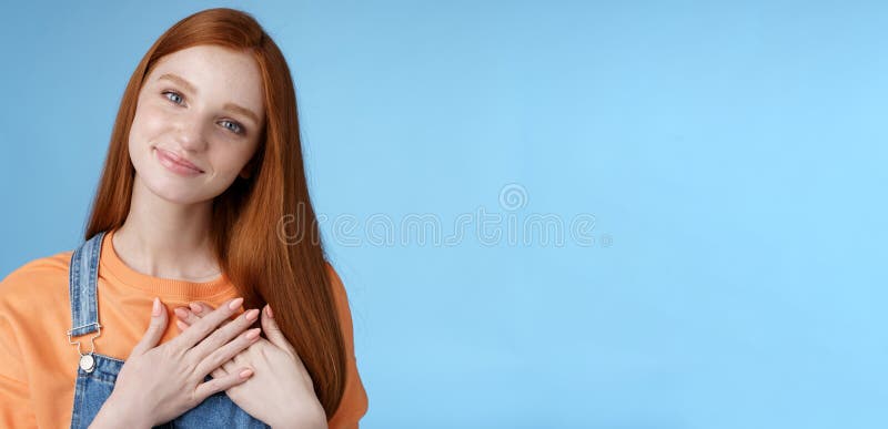 Touched Romantic Tender Cute Redhead Feminine Girl Blue Eyes Tilting Head Melting Heartwarming 