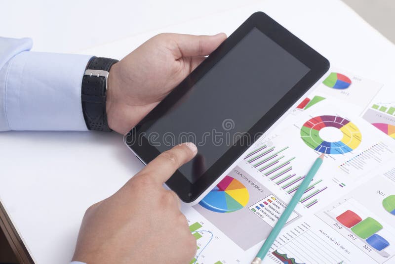 Touching the Digital Tablet stock image