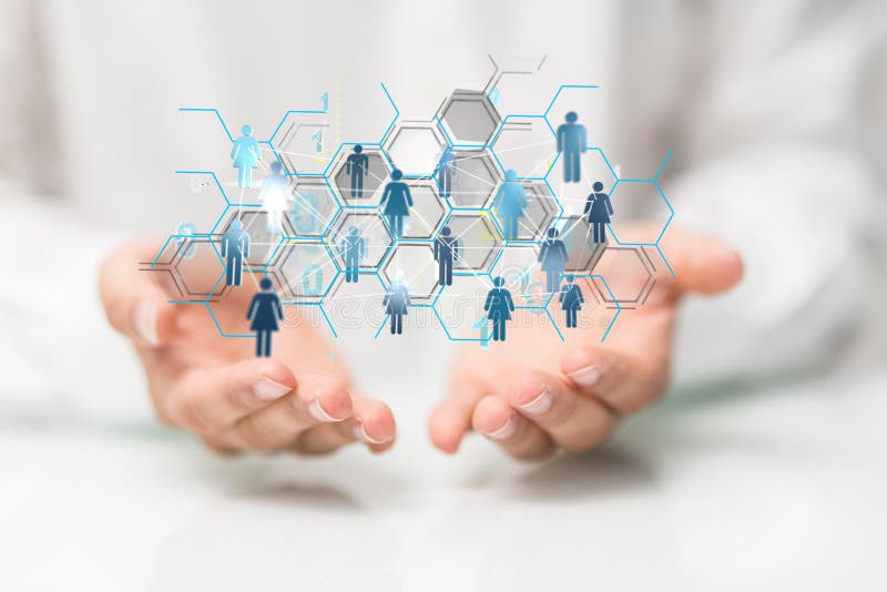 A touching global network and data customer connection royalty free stock image