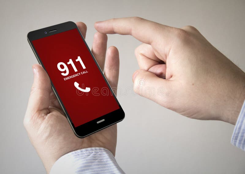 Touchscreen smartphone with emergency call on the screen stock photography