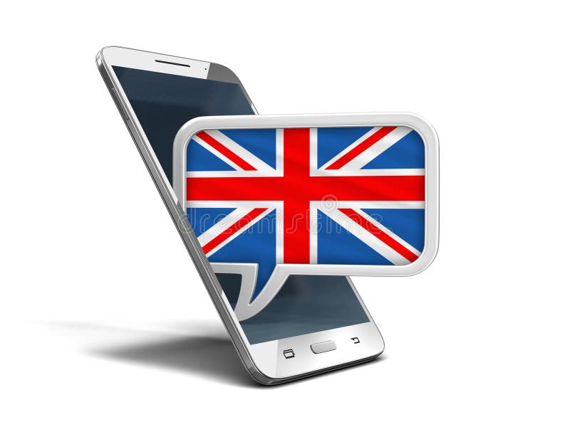 Touchscreen smartphone en Toespraakbel met Britse vlag vector illustratie Touchscreen smartphone en Toespraakbel met Britse vlag vector illustratie