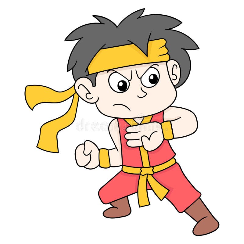 Male Ninja Practicing High Jump Martial Arts, Doodle Icon Image