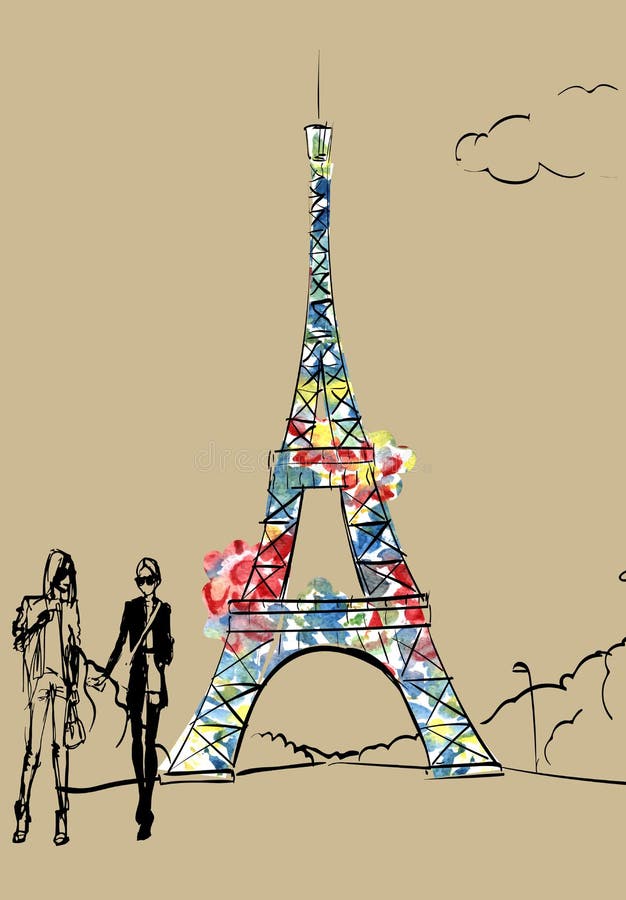 Tour Eiffel Romantic Illustration Heart Frame Drawing Water Colo Stock  Illustration - Illustration of iron, historic: 75419794