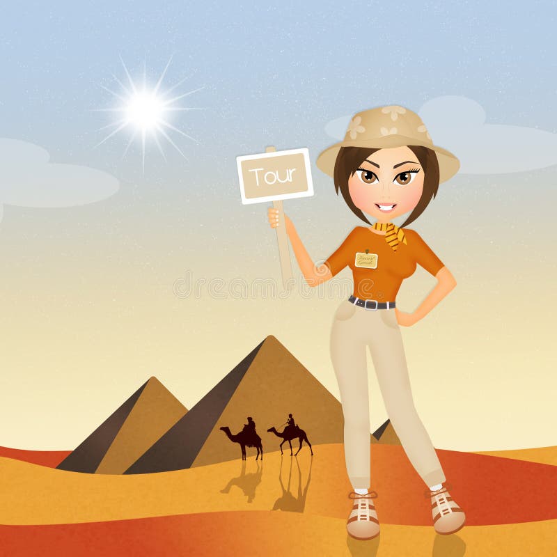 Tour guide girl in Egypt stock illustration. Illustration of sphinx