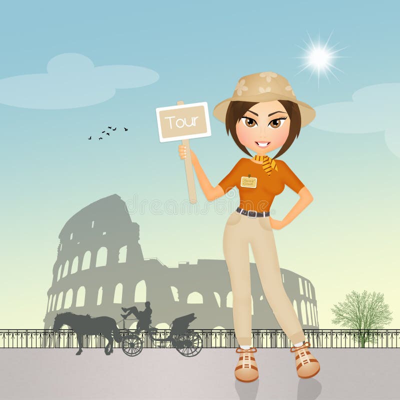 Tour guide girl in Rome stock illustration. Illustration of education -  80749750