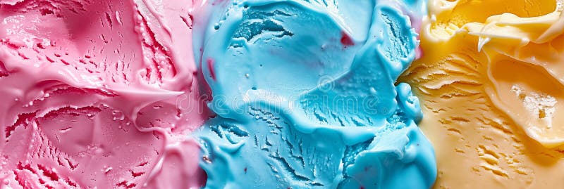 Swirls of multicolored ice cream background banner. Panoramic web header. Wide screen wallpaper. AI generated. Swirls of multicolored ice cream background banner. Panoramic web header. Wide screen wallpaper. AI generated