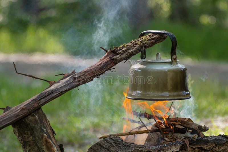Tourism. Making Boiling Water for Tea Over a Fire Stock Image Image