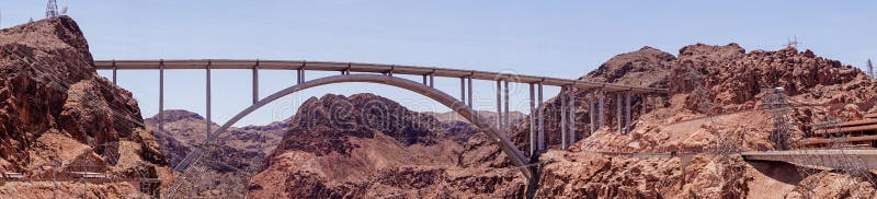 Desert panorama in Arizona-Nevada and the construction of the Hoover Dam hydroelectric plant