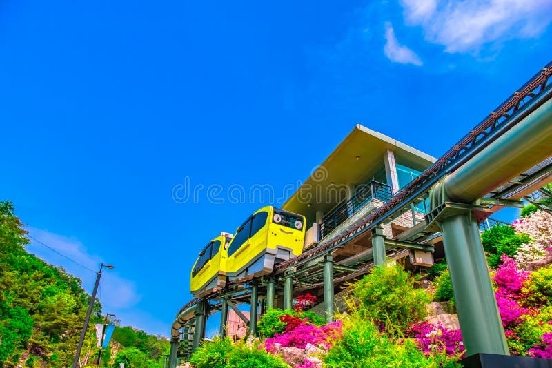 Tourist Attractions With Trams Running At Pocheon Art Valley,korea stock photo Tourist Attractions With Trams Running At Pocheon Art Valley,korea stock photo