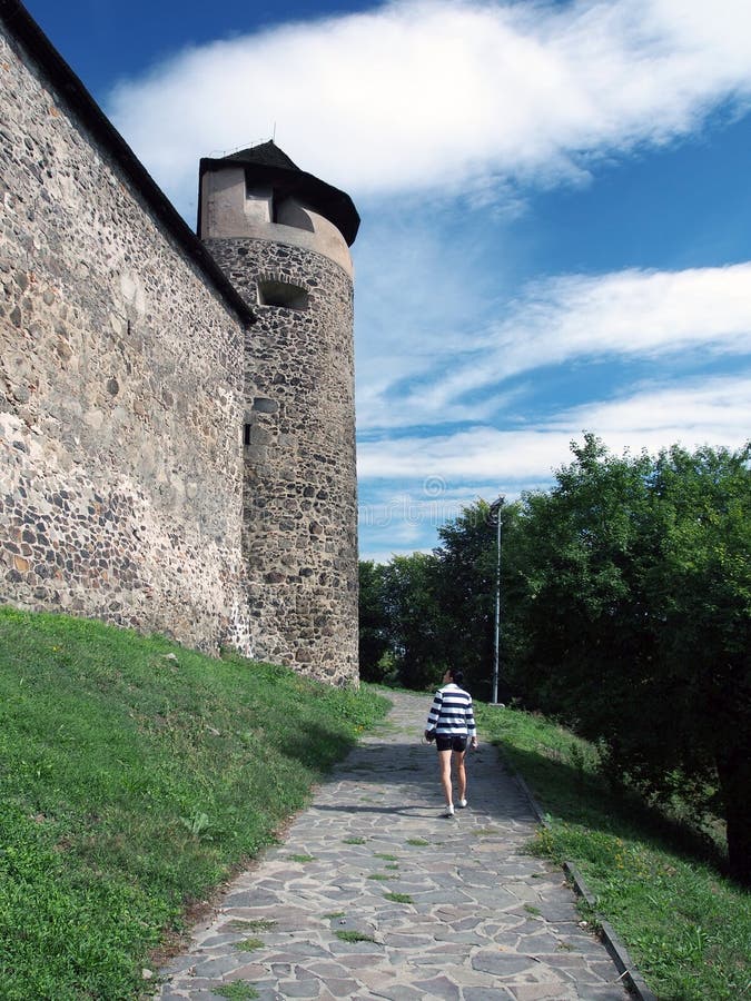 Tourist below Zvolen Castle, Slovakia