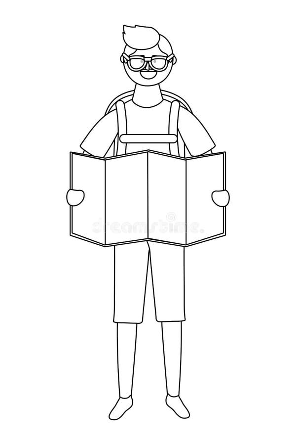 Tourist boy cartoon with bag design vector illustration Tourist boy cartoon with bag design vector illustration