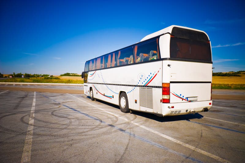 Tourist bus wide angle view