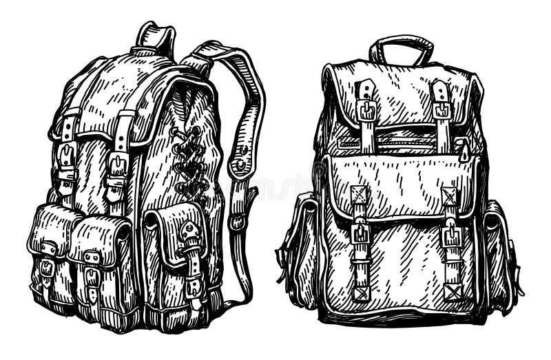 Tourist Camping Backpack Sketch. Hike, Hiking Concept. Hand Drawn ...