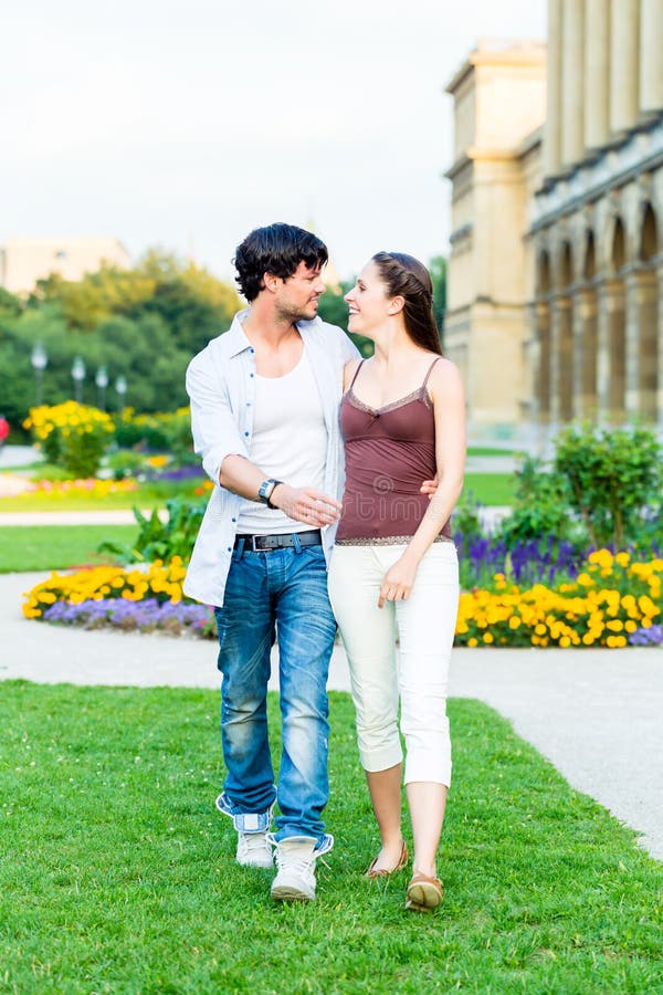 Tourist couple in city walking stock images Tourist couple in city walking stock images