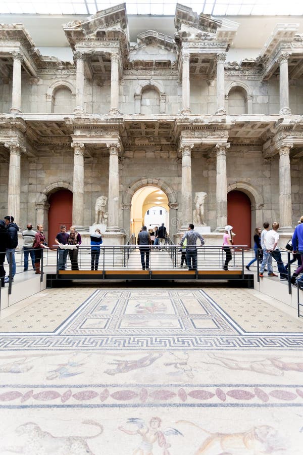 Tourist in Market gate Hall of Pergamon museum