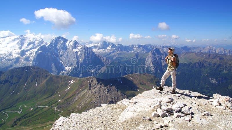 Tourist in mountain. stock photos