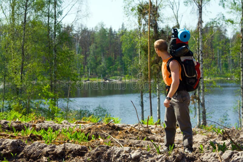 Tourist at nature stock images