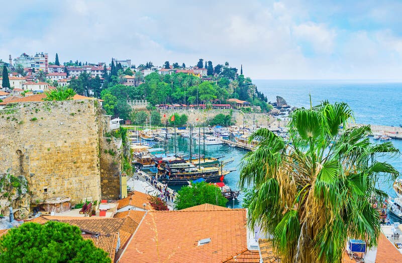 The Tourist Port of Antalya Stock Photo - Image of panorama, cliff ...